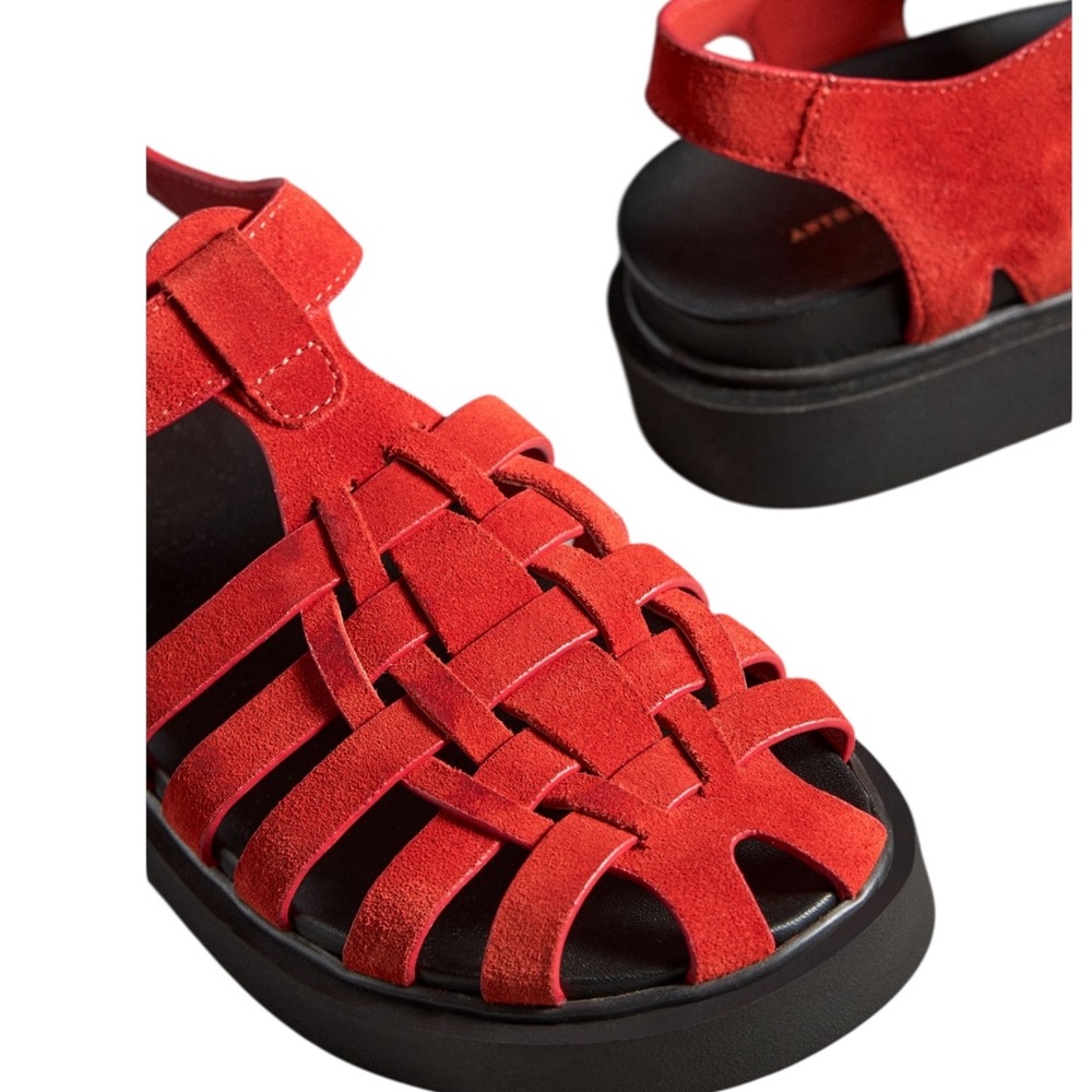 Anthropologie Red Suede Strappy Platform Sandals - Picture 3 of 7